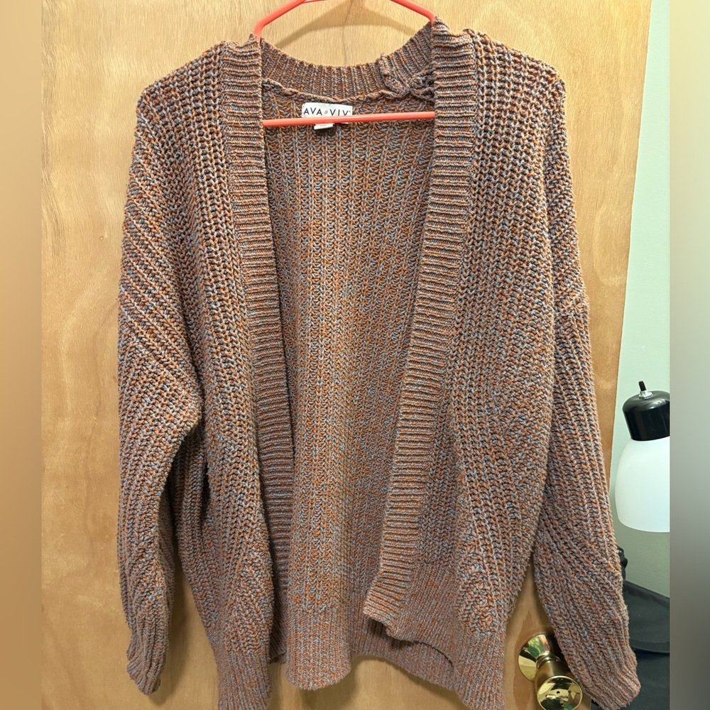 Ava & Viv Brown Knit Cardigan, 1X